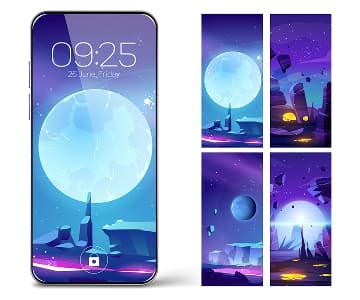 Several purple-blue night mountain illustrations