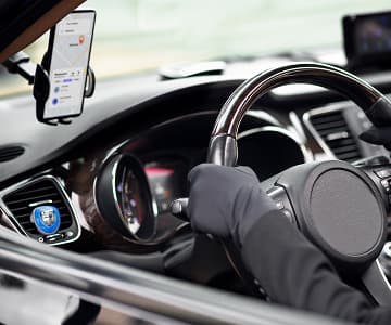 Interior of a taxi drivers' seat